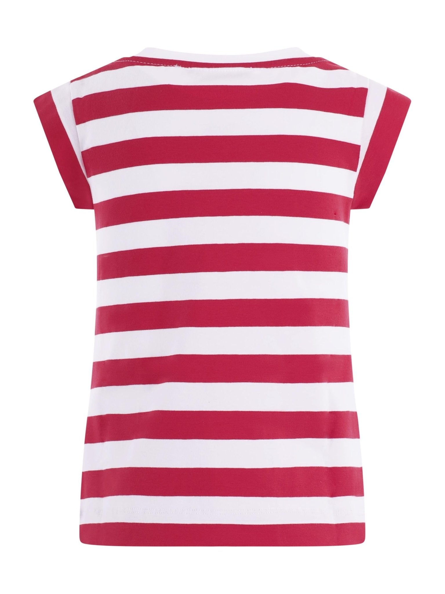 T-shirt per bambina Monnalisa rossa a righe con stampa grafica sul davanti - Rubino Kids