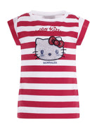 T-shirt per bambina Monnalisa rossa a righe con stampa grafica sul davanti - Rubino Kids