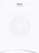 T-shirt per bambina Moschino Kids bianca con design crop - Rubino Kids