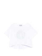T-shirt per bambina Moschino Kids bianca con design crop - Rubino Kids