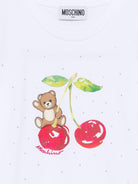 T-shirt per bambina Moschino Kids bianca con grafica ciliegia - Rubino Kids