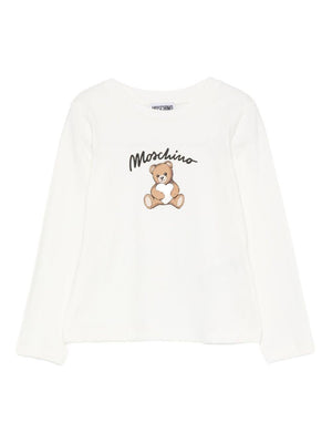 T-shirt per bambina Moschino Kids bianca con motivo Teddy Bear