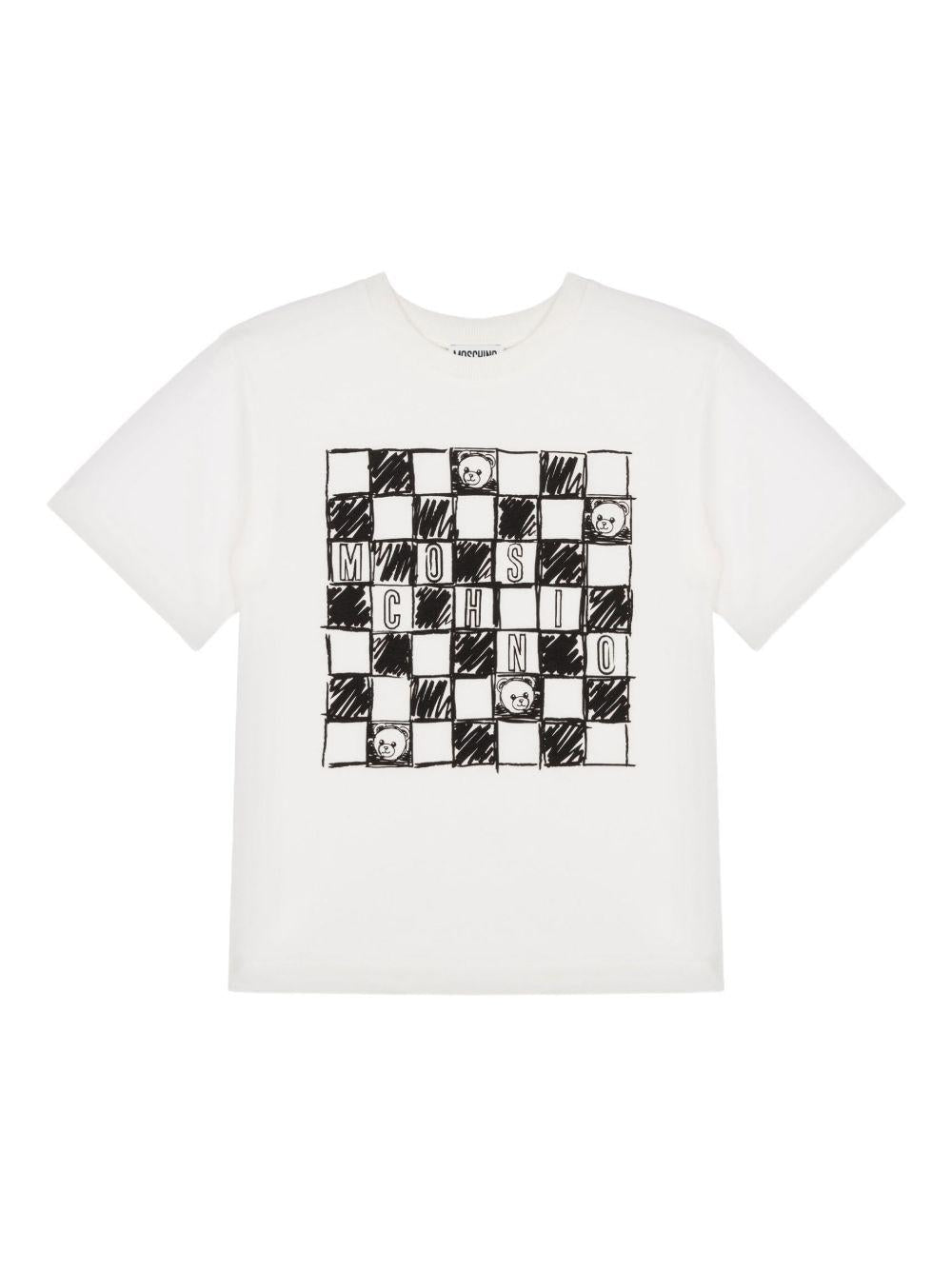 T-shirt per bambina Moschino Kids bianca con stampa a quadretti - Rubino Kids