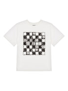 T-shirt per bambina Moschino Kids bianca con stampa a quadretti - Rubino Kids