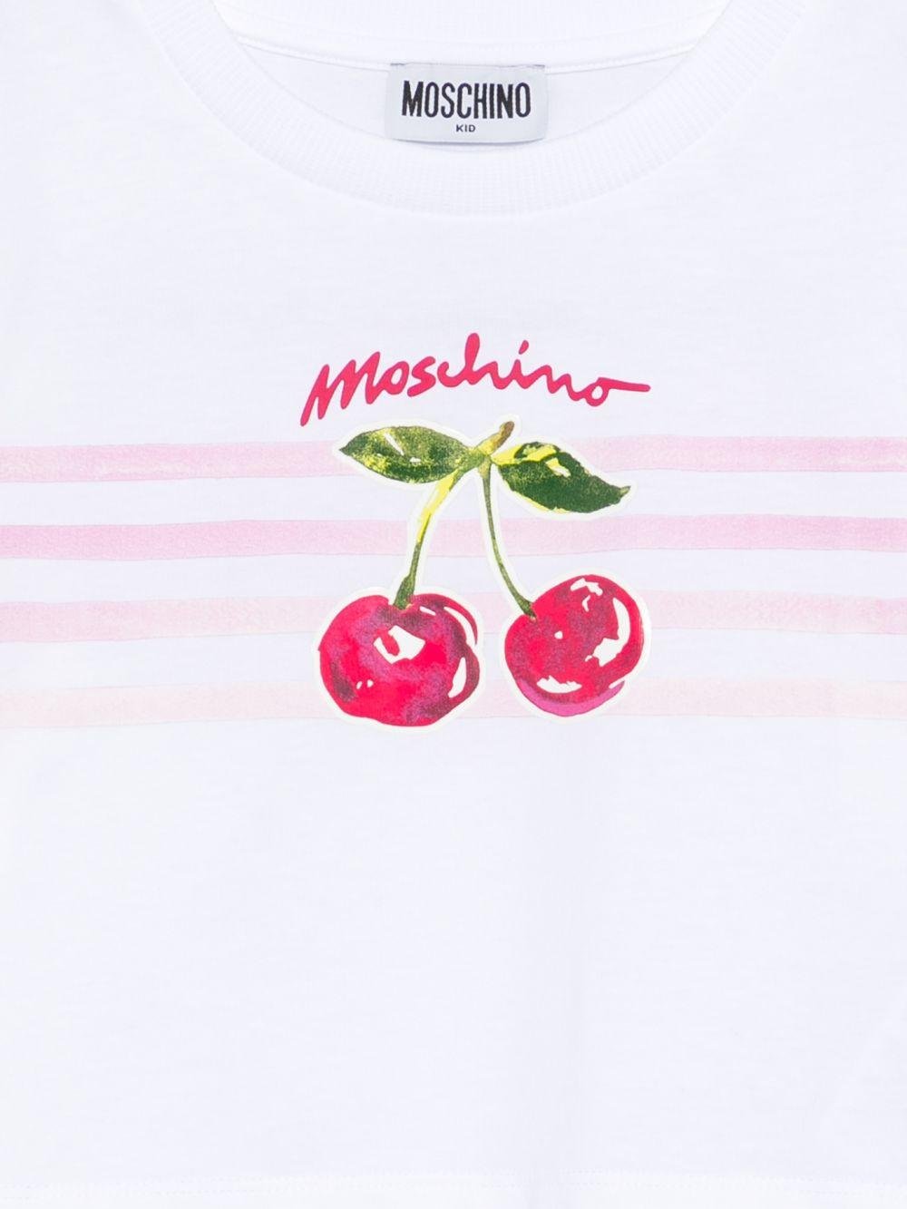 T-shirt per bambina Moschino Kids bianca con stampa ciliegie - Rubino Kids
