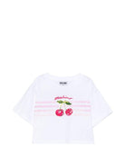 T-shirt per bambina Moschino Kids bianca con stampa ciliegie - Rubino Kids