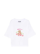 T-shirt per bambina Moschino Kids bianca con stampa Teddy Bear - Rubino Kids