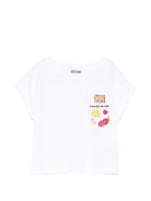 T-shirt per bambina Moschino Kids bianca con stampa Teddy Bear - Rubino Kids