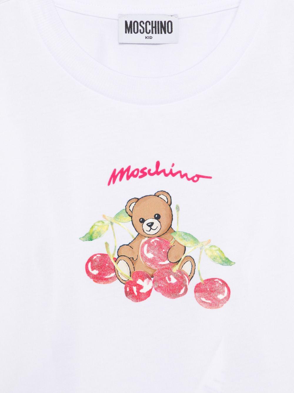 T-shirt per bambina Moschino Kids bianca con stampa Teddy Bear - Rubino Kids