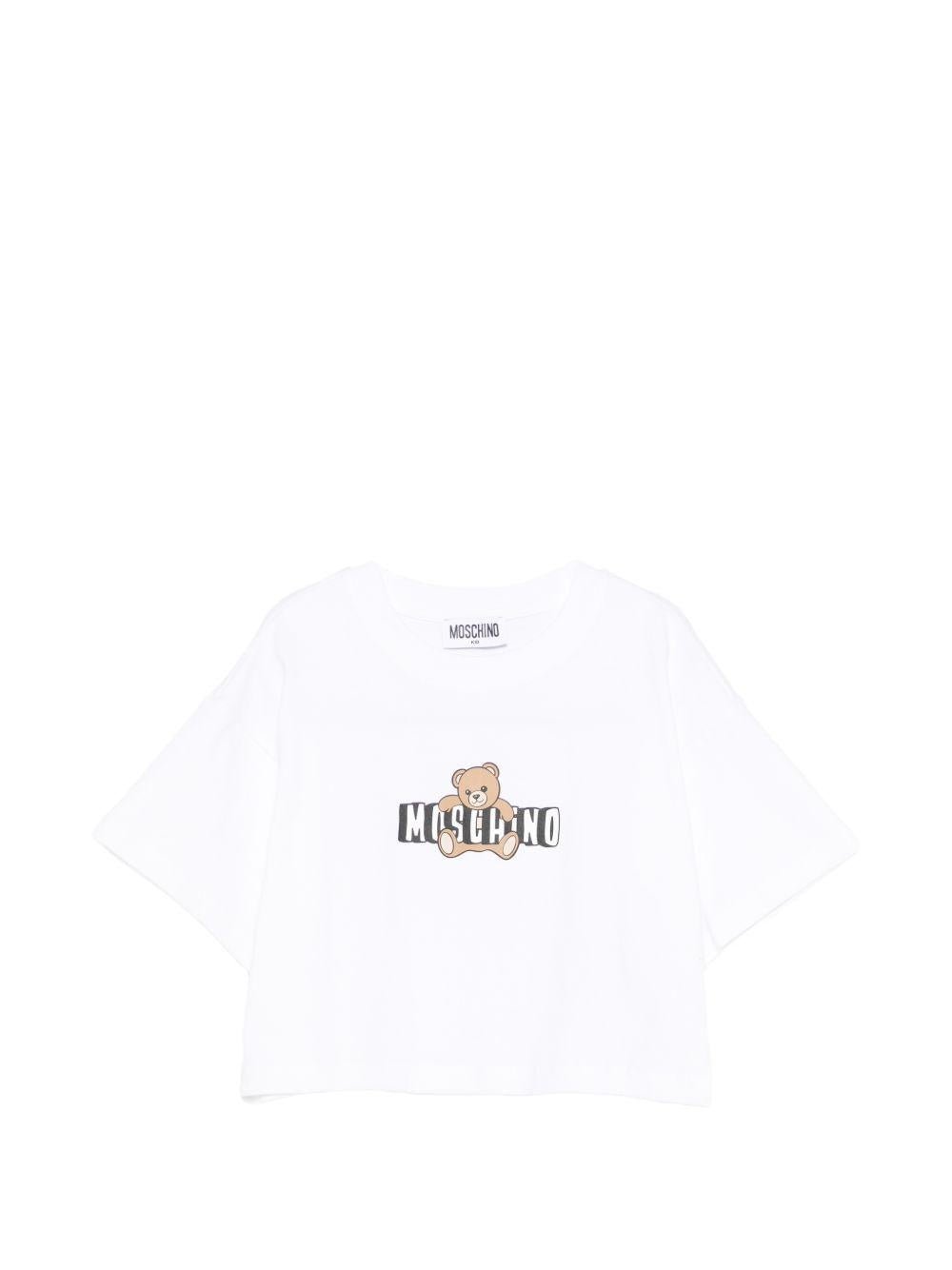 T-shirt per bambina Moschino Kids bianca con stampa Teddy Bear - Rubino Kids