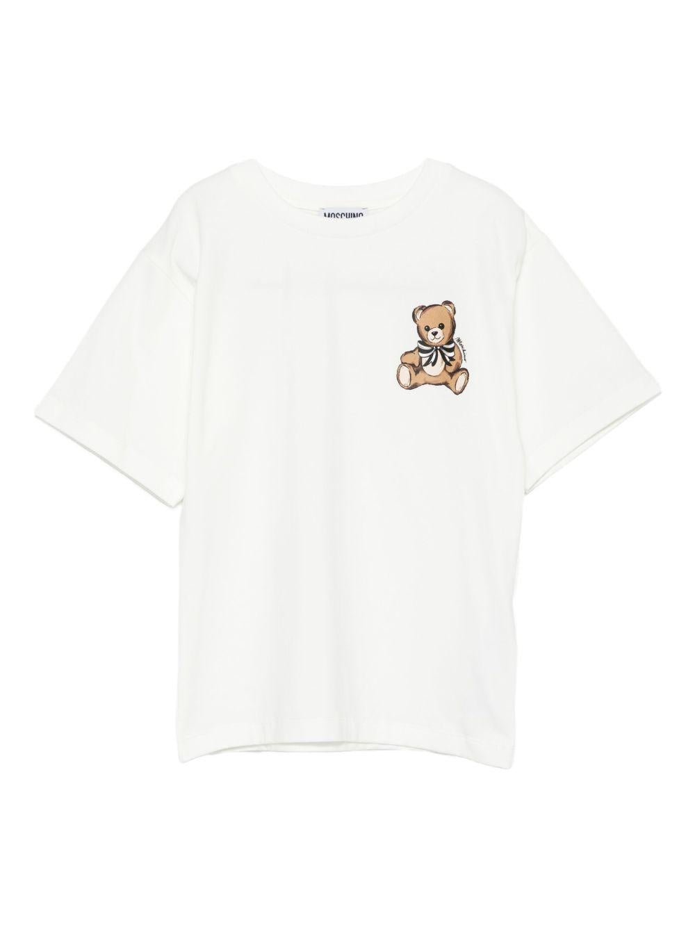 T-shirt per bambina Moschino Kids bianca con stampa teddy - Rubino Kids