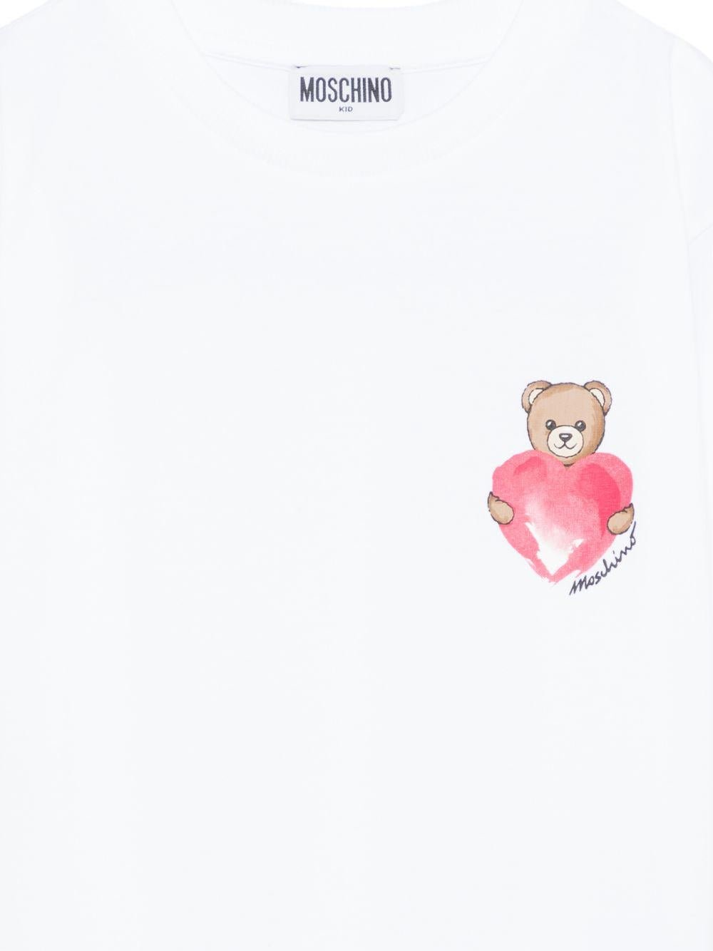 T-shirt per bambina Moschino Kids bianca con stampa Teddy sul davanti - Rubino Kids