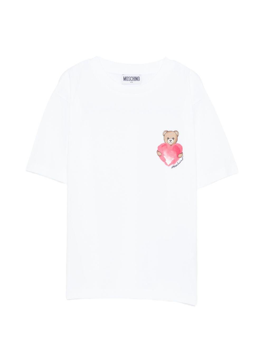 T-shirt per bambina Moschino Kids bianca con stampa Teddy sul davanti - Rubino Kids