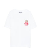 T-shirt per bambina Moschino Kids bianca con stampa Teddy sul davanti - Rubino Kids