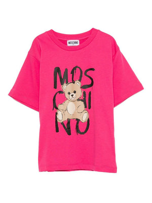 T-shirt per bambina Moschino Kids fucsia con stampa e logo