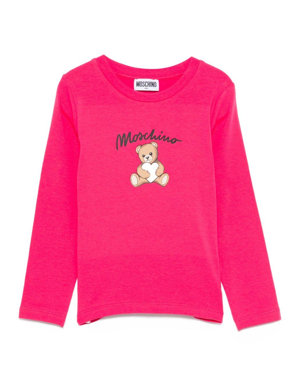 T-shirt per bambina Moschino Kids fucsia con stampa Teddy - Rubino Kids