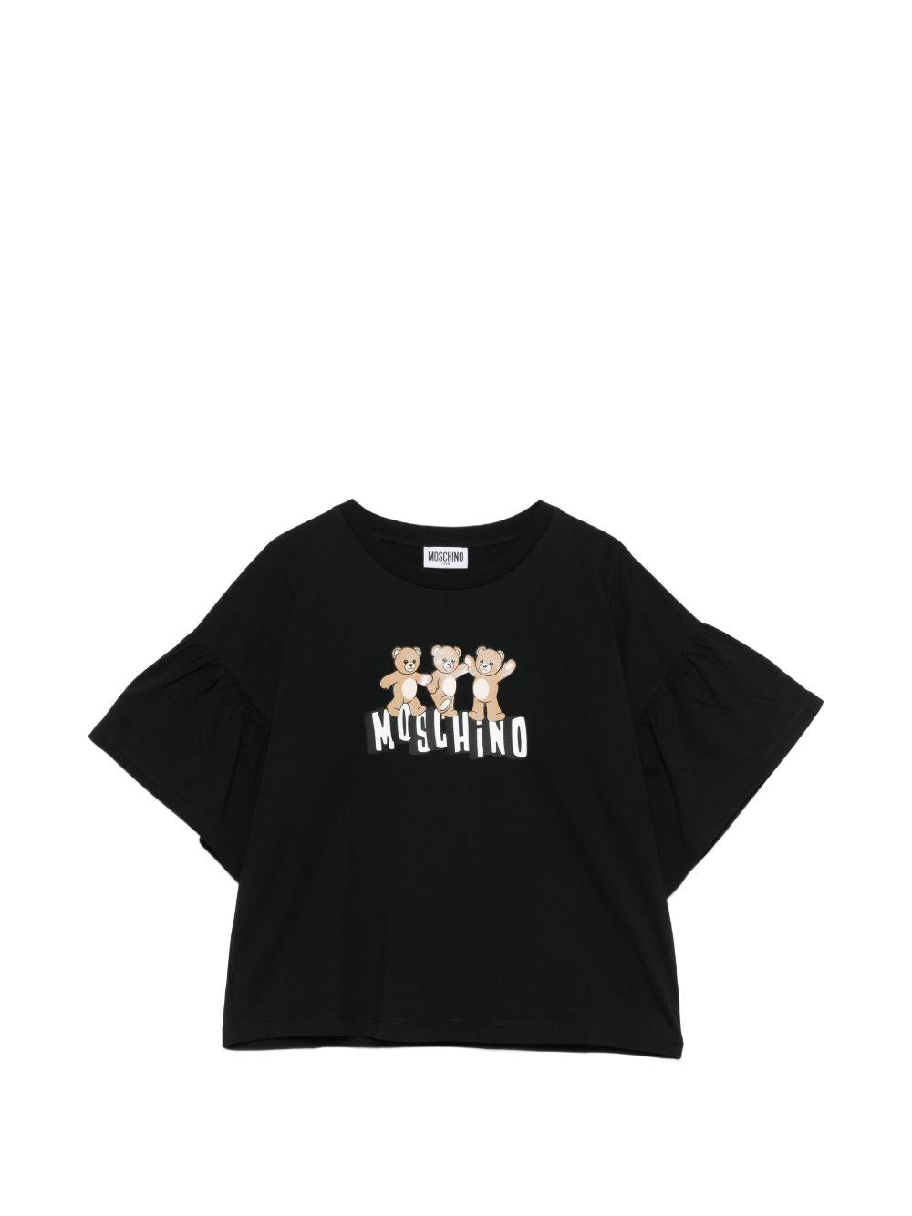 T-shirt per bambina Moschino Kids nera con dettaglio Teddy Bear - Rubino Kids