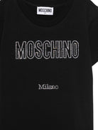 T-shirt per bambina Moschino Kids nera con logo in strass - Rubino Kids