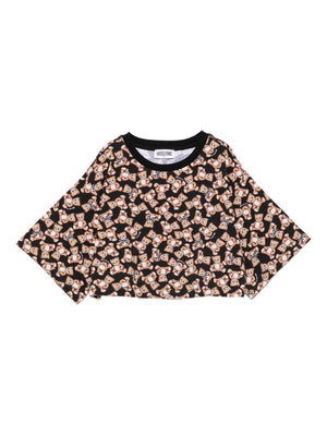 Moschino Kids black T-shirt for girls with all-over print