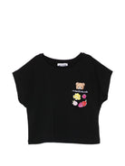T-shirt per bambina Moschino Kids nera con stampa Teddy Bear - Rubino Kids
