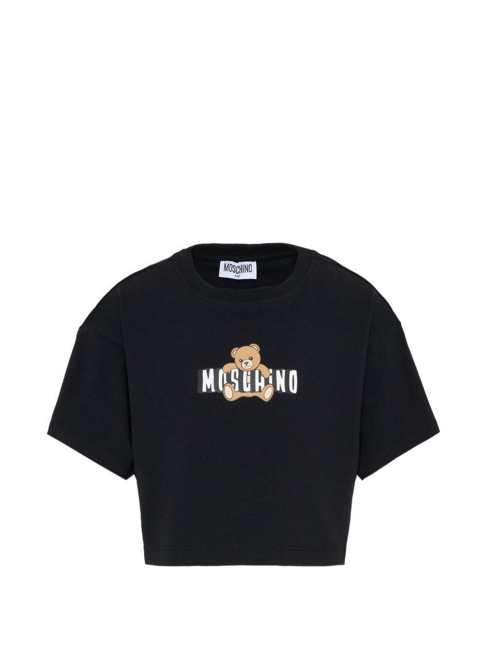 T-shirt per bambina Moschino Kids nera con stampa Teddy Bear - Rubino Kids