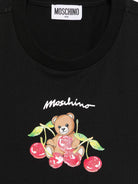 T-shirt per bambina Moschino Kids nera con stampa Teddy Bear sul davanti - Rubino Kids