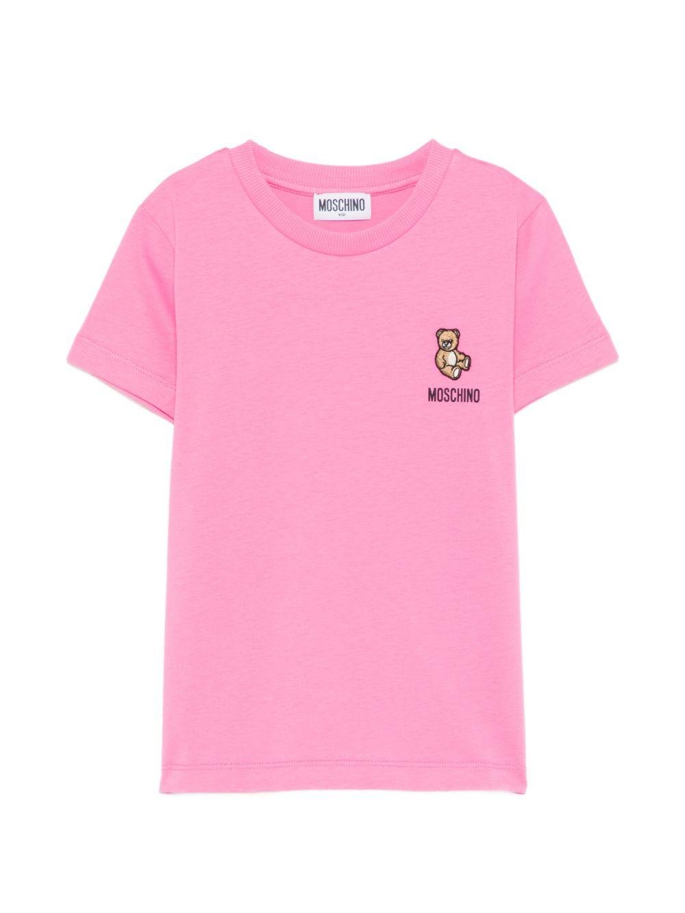 T-shirt per bambina Moschino Kids rosa con ricamo Teddy Bear - Rubino Kids