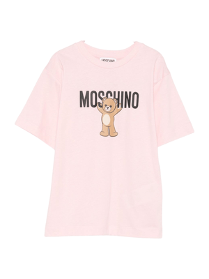 Moschino Kids pink T-shirt for girls with logo and writing print