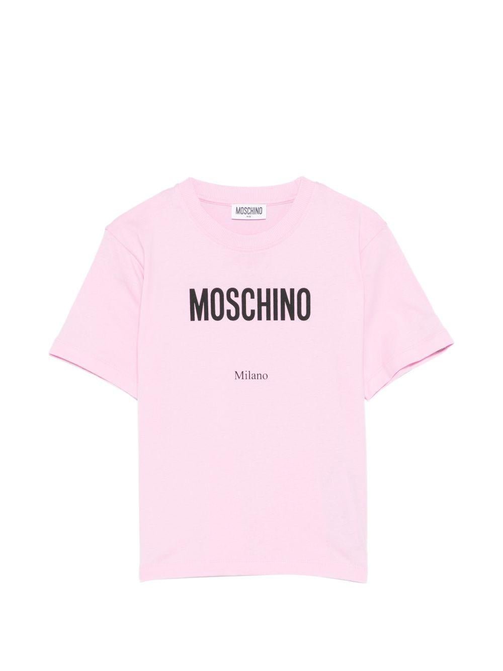 T-shirt per bambina Moschino Kids rosa con stampa logo - Rubino Kids