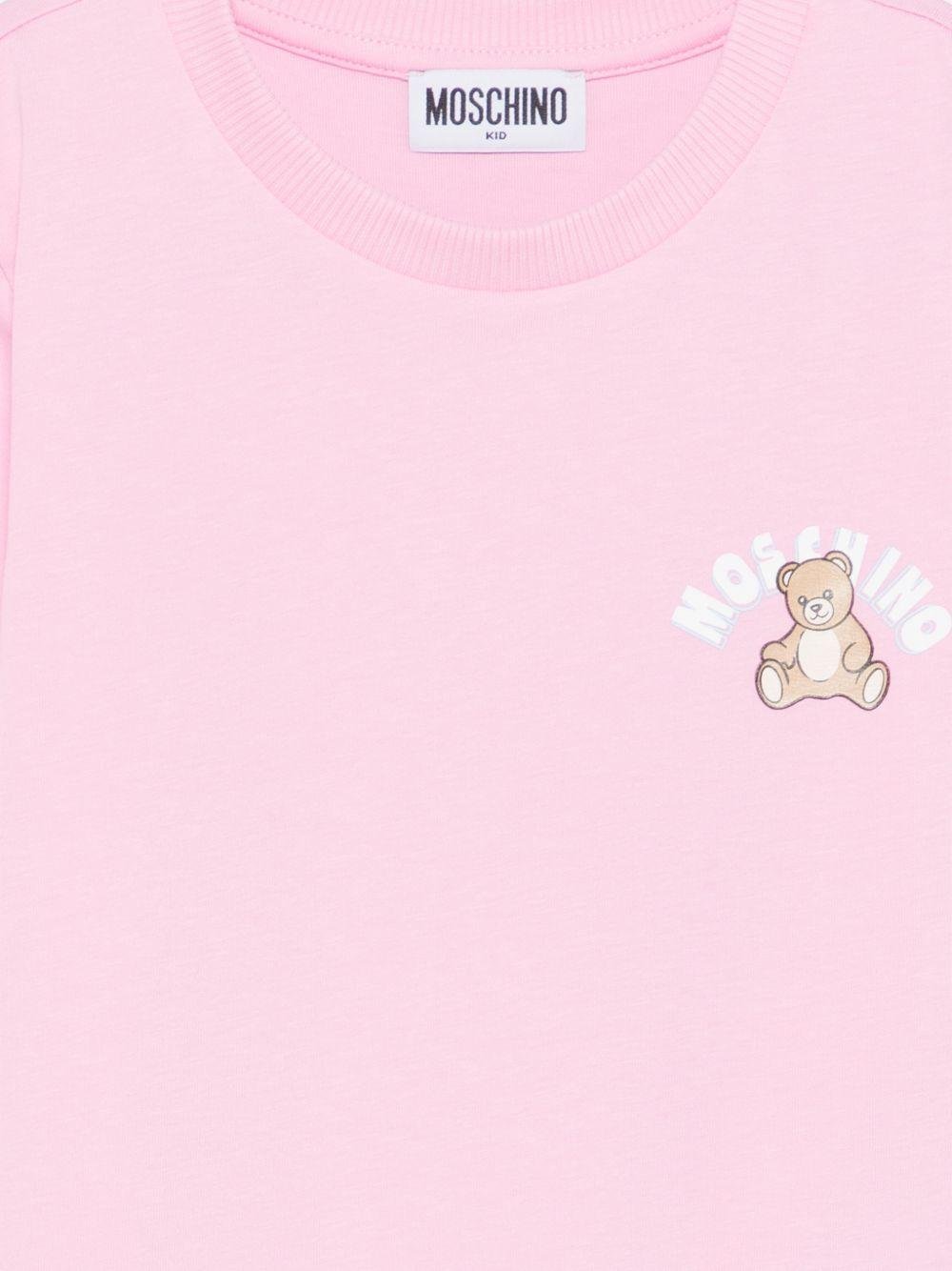 T-shirt per bambina Moschino Kids rosa con stampa Teddy sul davanti - Rubino Kids