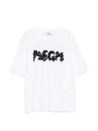 T-shirt per bambina MSGM Kids bianca con applicazione logo - Rubino Kids
