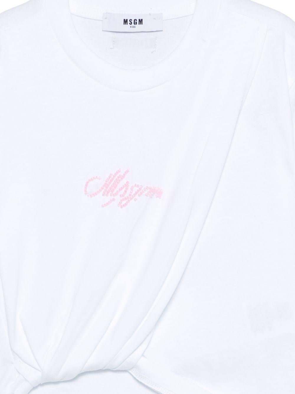 T-shirt per bambina MSGM Kids bianca con dettaglio nodo - Rubino Kids