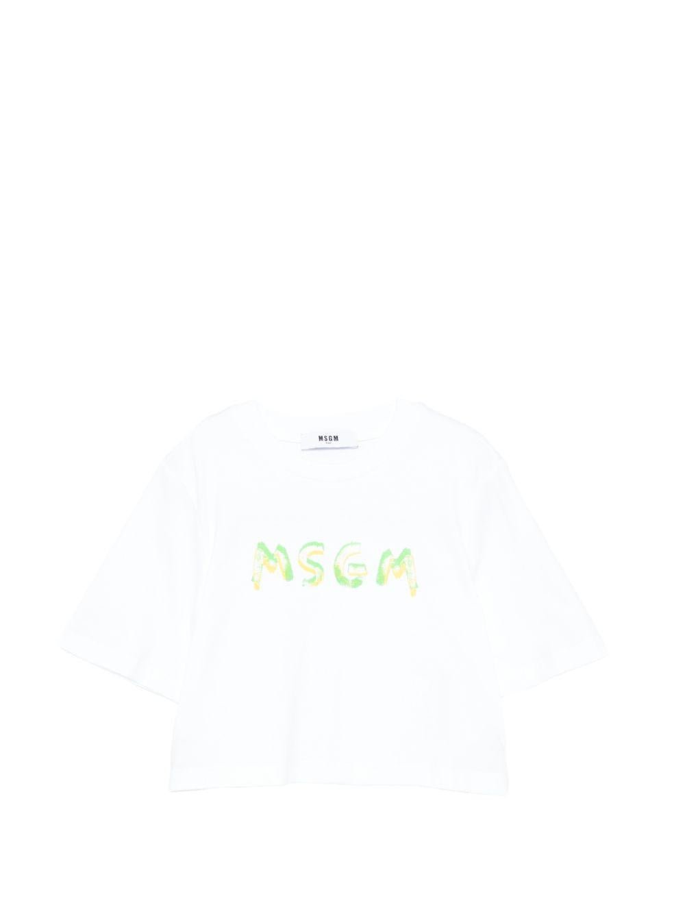 T-shirt per bambina MSGM Kids bianca modello crop - Rubino Kids