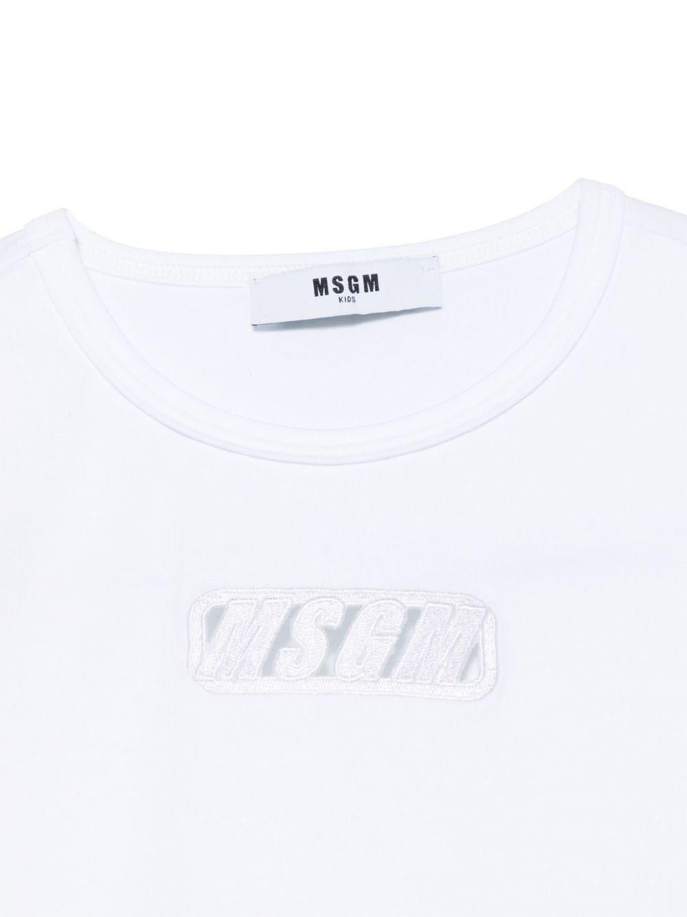 T-shirt per bambina MSGM Kids bianco in jersey elasticizzato con ricamo con logo frontale - Rubino Kids