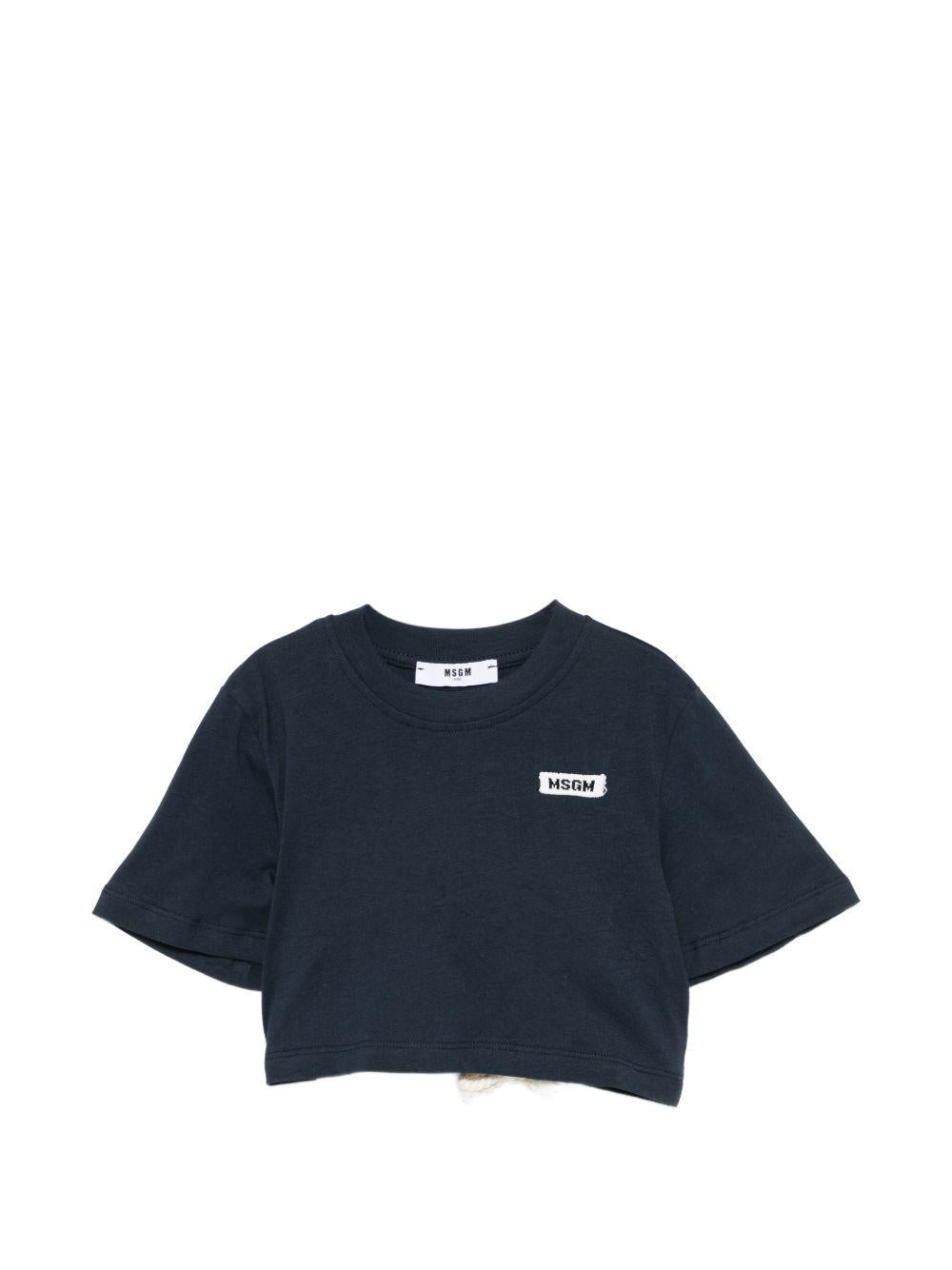 T-shirt per bambina MSGM Kids blu con apertura sulla schiena - Rubino Kids