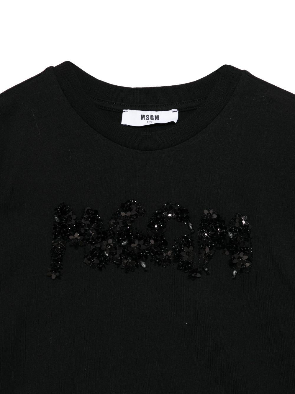 T-shirt per bambina MSGM Kids nera con applicazione logo - Rubino Kids