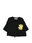 T-shirt per bambina MSGM Kids nera con orlo con coulisse - Rubino Kids