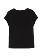 T-shirt per bambina MSGM Kids nero in jersey elasticizzato con ricamo con logo frontale - Rubino Kids
