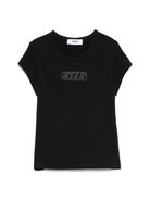 T-shirt per bambina MSGM Kids nero in jersey elasticizzato con ricamo con logo frontale - Rubino Kids