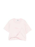 T-shirt per bambina MSGM Kids rosa con dettaglio nodo - Rubino Kids