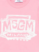 T-shirt per bambina MSGM Kids rosa con stampa logo sul davanti - Rubino Kids