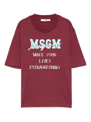 T-shirt per bambina MSGM Kids rossa con logo sul davanti