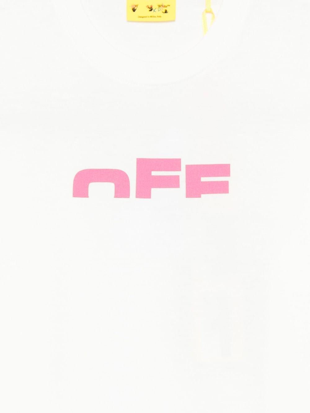 T-shirt per bambina Off - White Kids bianca con logo stampato e orlo dritto - Rubino Kids