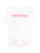 T-shirt per bambina Off - White Kids bianca con logo stampato e orlo dritto - Rubino Kids