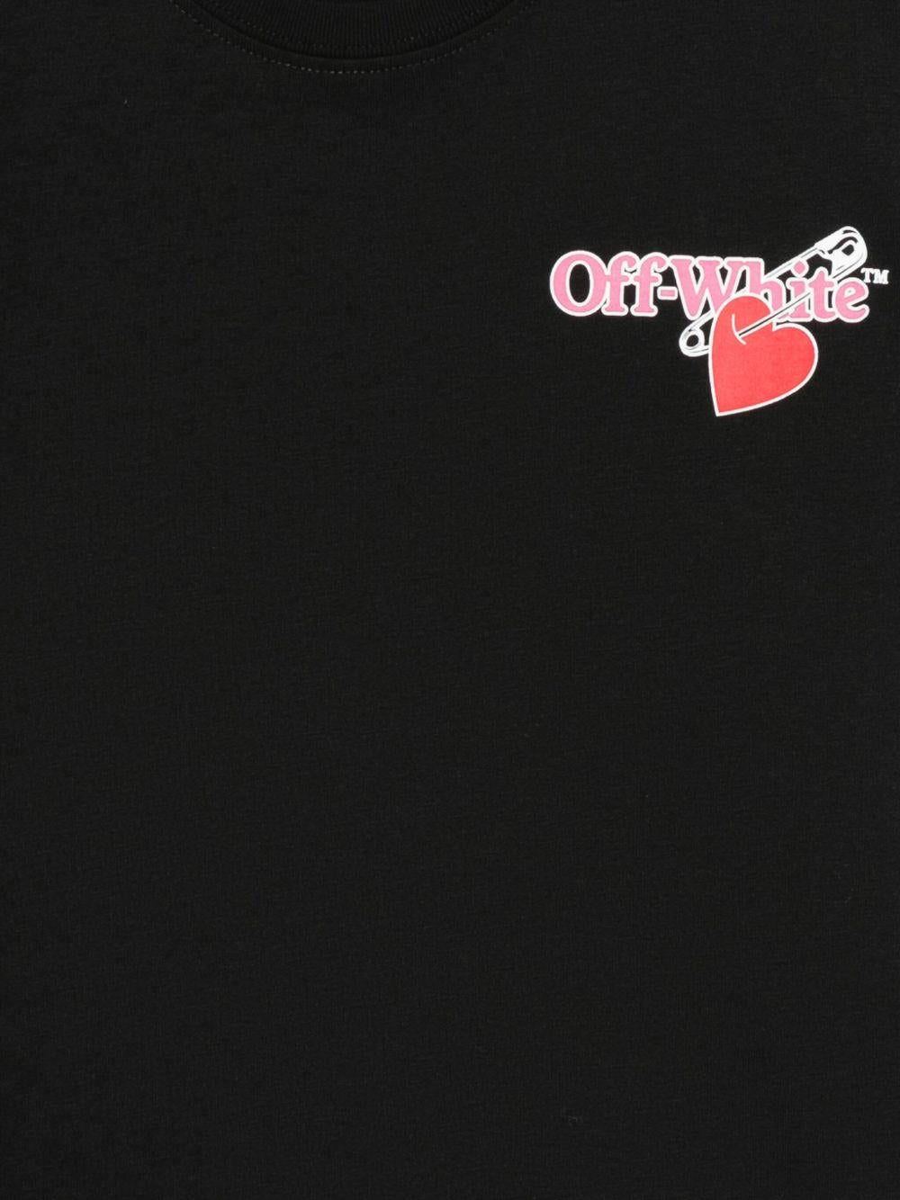 T-shirt per bambina Off - White Kids nera con logo stampato e motivo a cuore - Rubino Kids