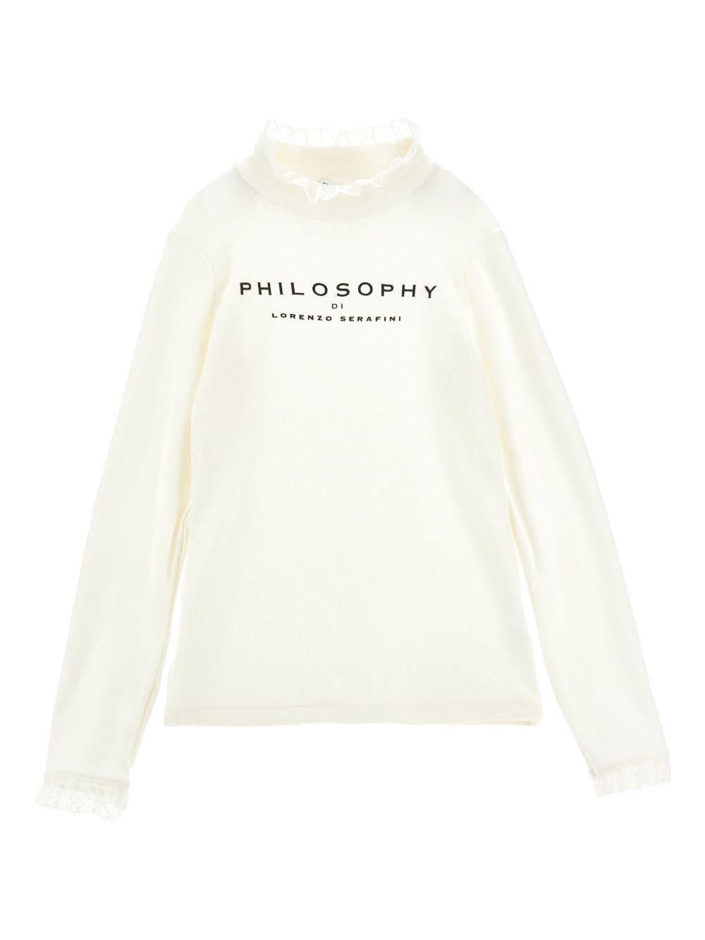 T-shirt per bambina Philosophy Di Lorenzo Serafini Kids bianca con finitura in pizzo - Rubino Kids