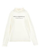 T-shirt per bambina Philosophy Di Lorenzo Serafini Kids bianca con finitura in pizzo - Rubino Kids