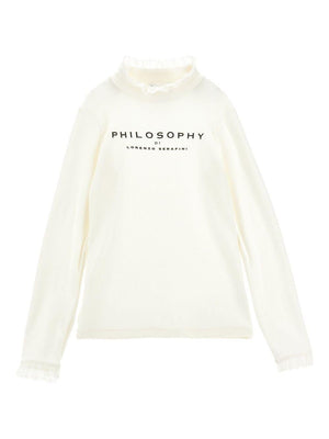 T-shirt per bambina Philosophy Di Lorenzo Serafini Kids bianca con finitura in pizzo