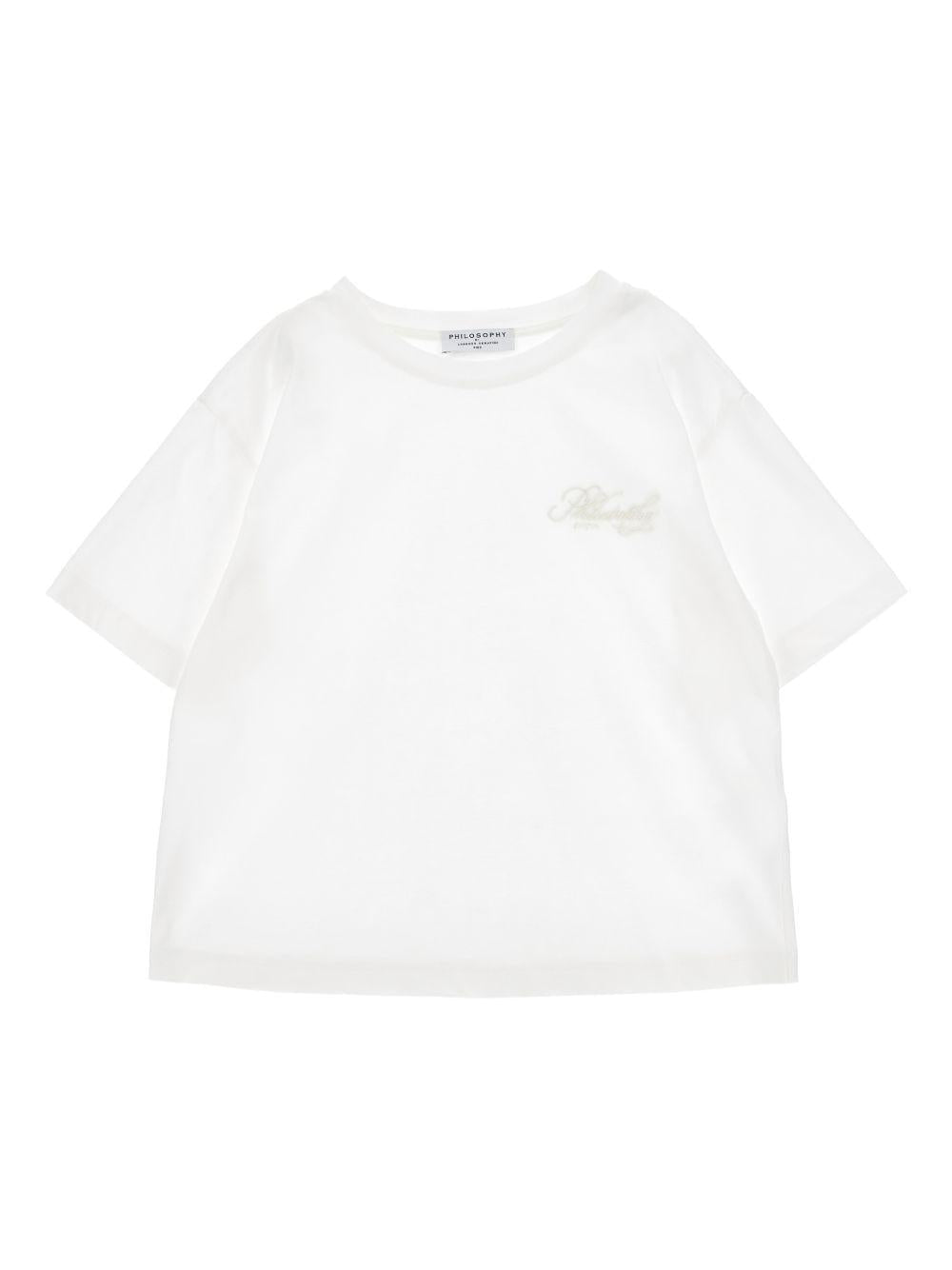 T-shirt per bambina Philosophy di Lorenzo Serafini Kids bianca con logo ricamato - Rubino Kids