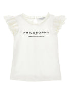 T-shirt per bambina Philosophy di Lorenzo Serafini Kids bianca con logo sul davanti - Rubino Kids